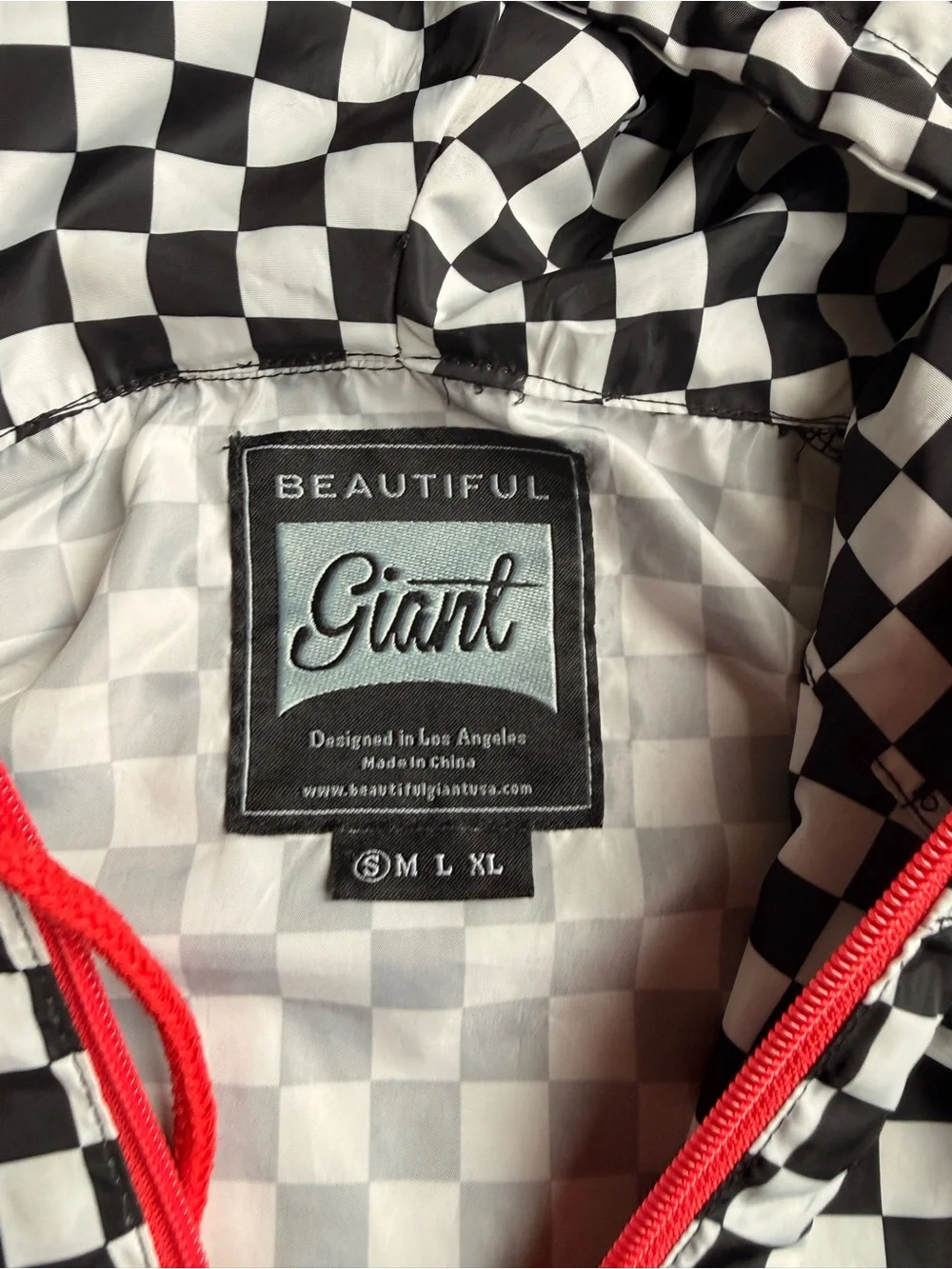 Y2k Giant Men's Black & White Checkered Lightweight Hooded Jacket